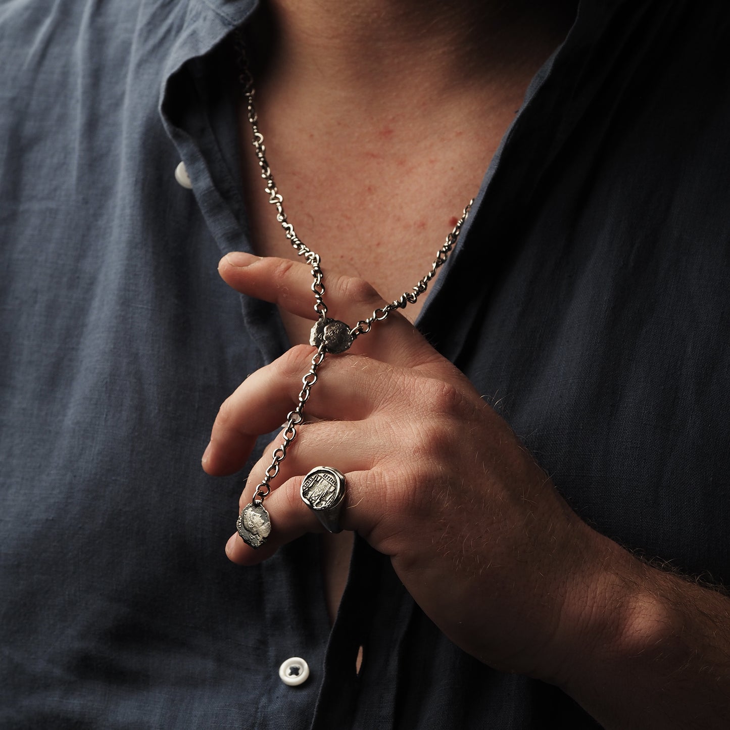 Ancient Roman Chain Necklace with Replica of Emperor Constantius II Coins on Infinity Chain Design