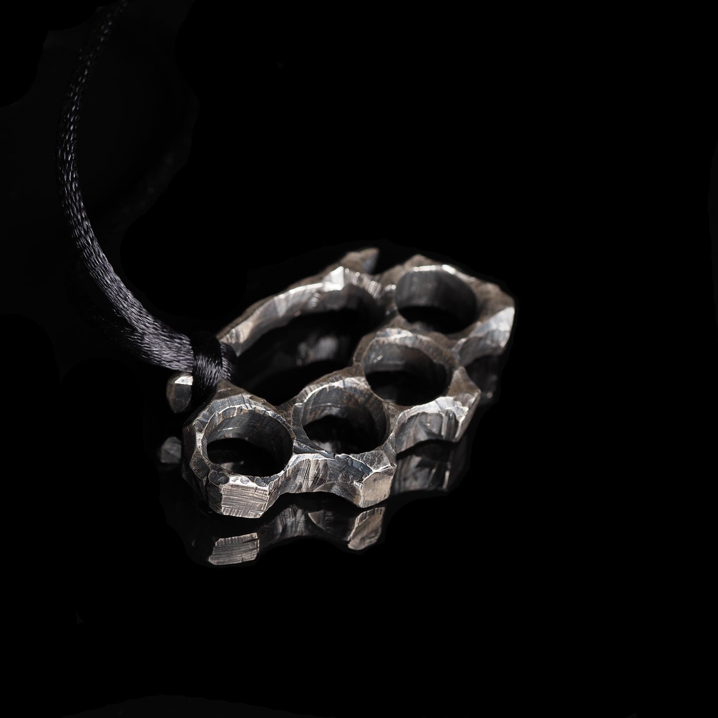 Stylish Edgy Silver Brass Knuckles Pendant with Sturdy Bismarck Chain