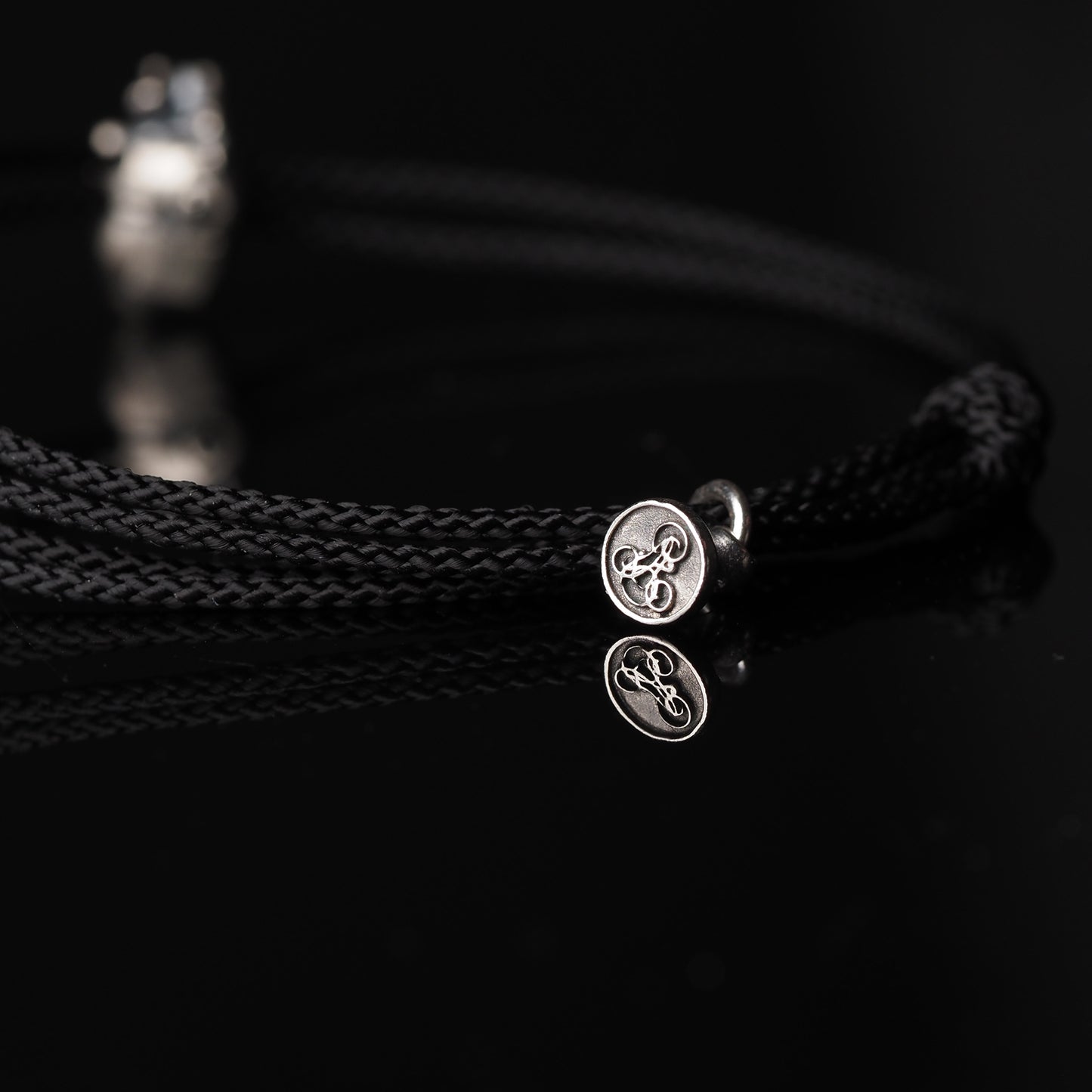 Anatomical Heart Charm Bracelet on Black Macramé Cord with Black Diamond Accent