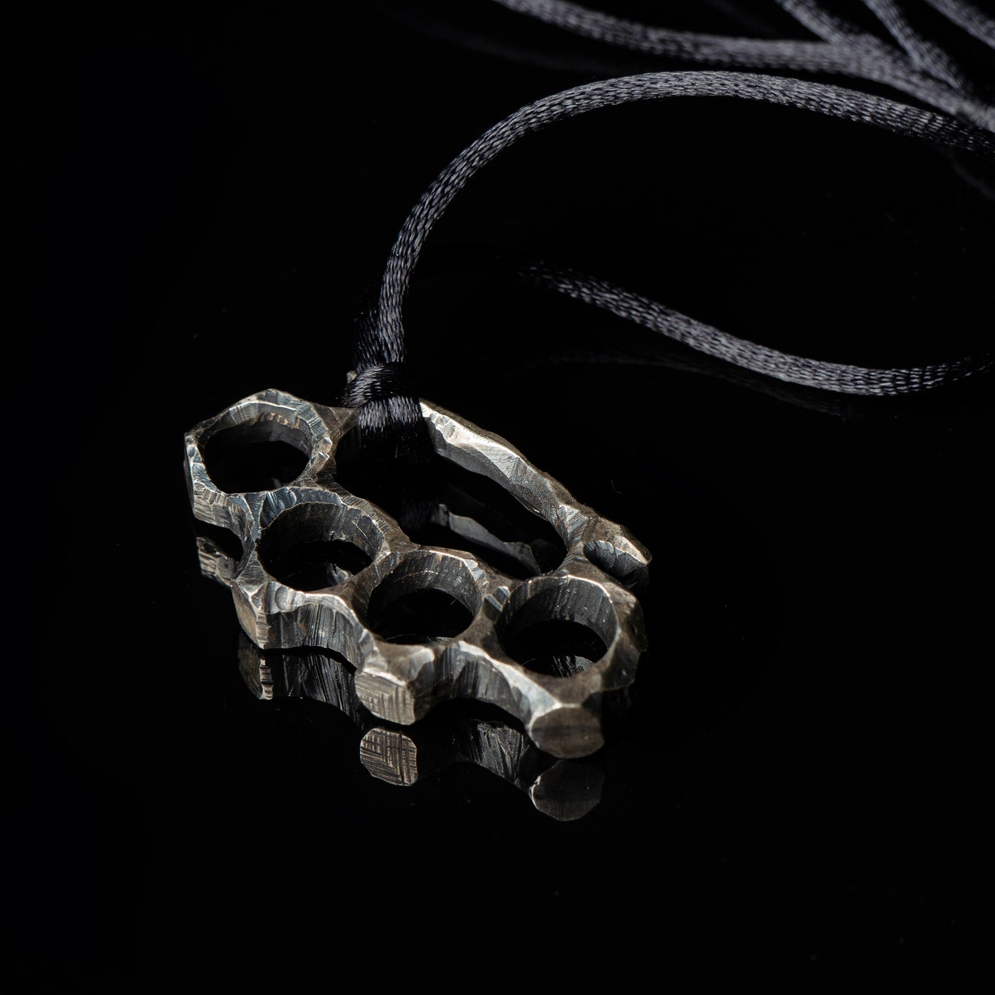 Stylish Edgy Silver Brass Knuckles Pendant with Sturdy Bismarck Chain