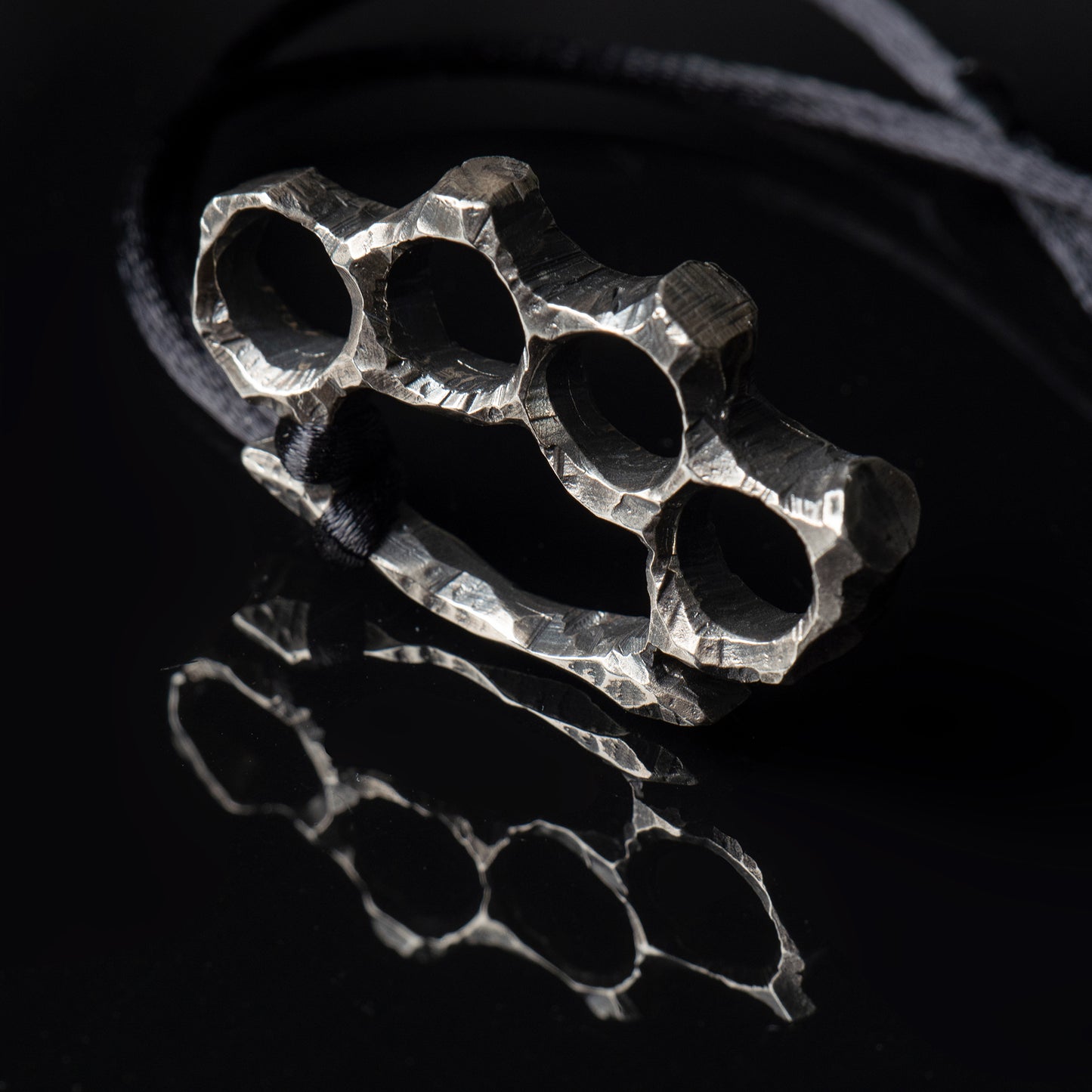 Stylish Edgy Silver Brass Knuckles Pendant with Sturdy Bismarck Chain