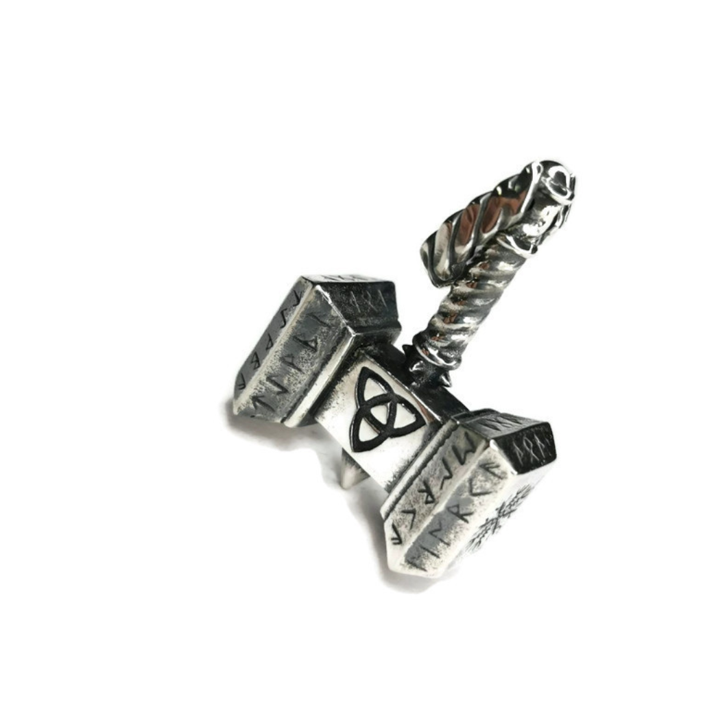 Silver Thor's Hammer Necklace for Men - Norse Celtic Mjolnir Pendant