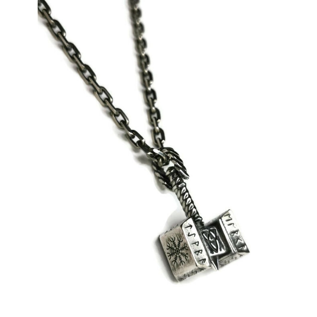 Silver Thor's Hammer Necklace for Men - Norse Celtic Mjolnir Pendant