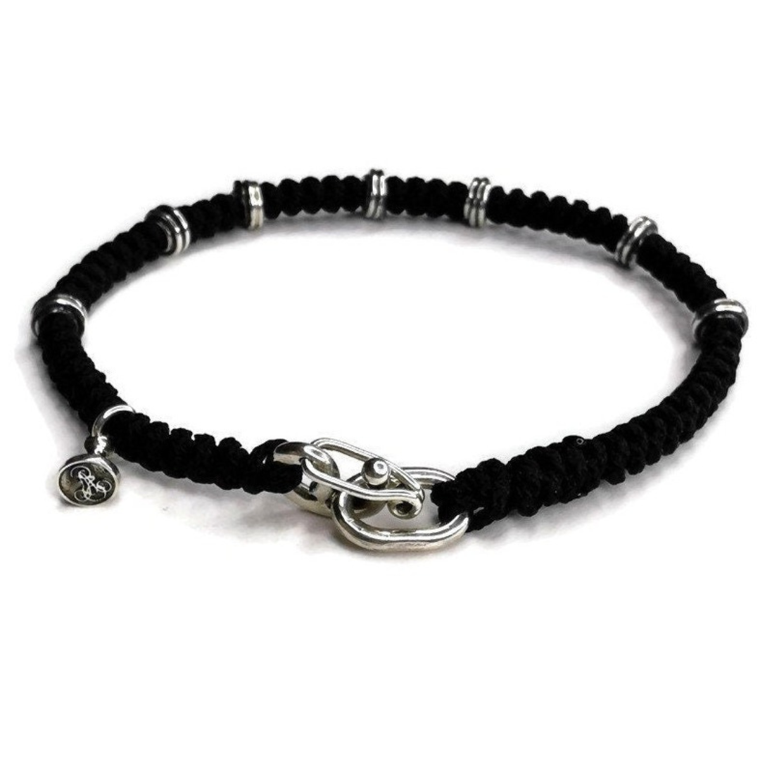 Handcrafted Macrame Bracelet with Sterling Silver Clasp and Personalized Seal