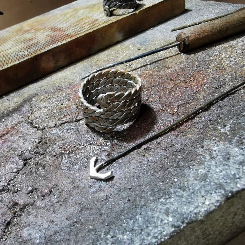 Filigree Anchor Rope Ring - Handmade Maritime Style
