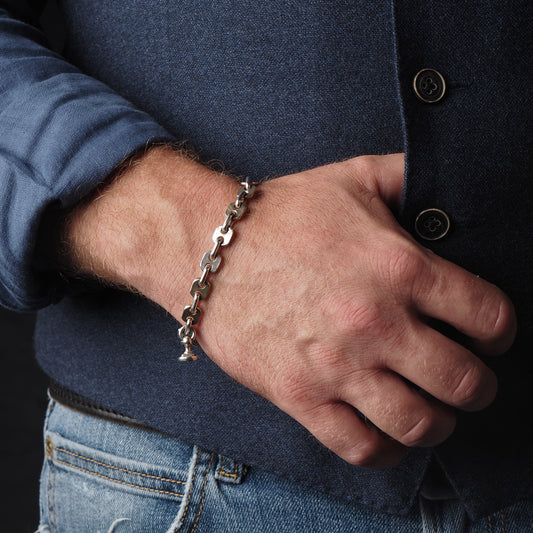 Handmade Puffed Chain Bracelet with Personal Seal and Unique Clasp