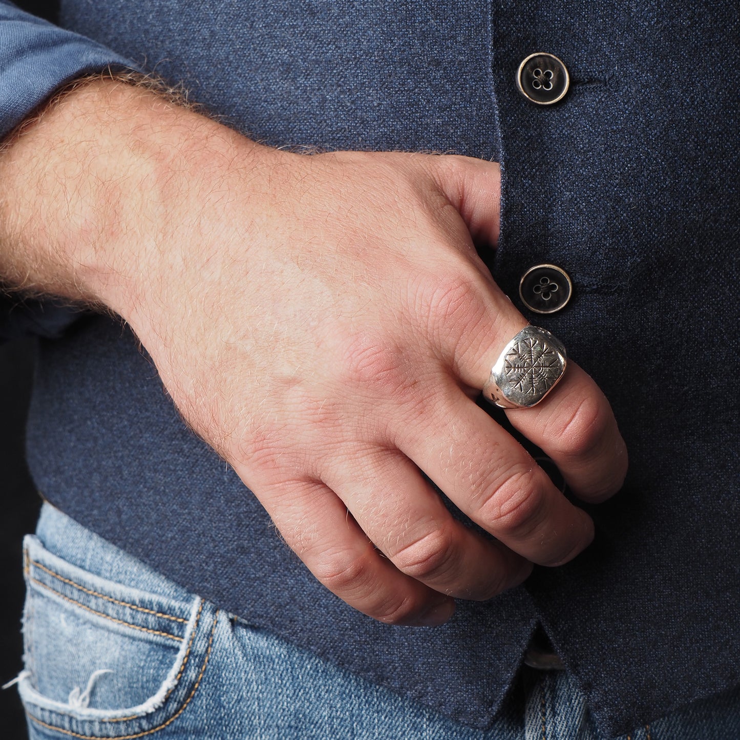 Unique Men's Viking Norse Rune Ring with Handcrafted Silver and Celtic Galdrastafir Design