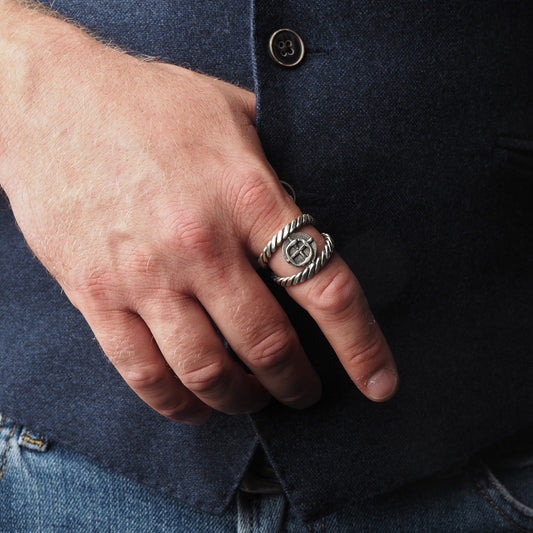 Treasure Hunt-Inspired Pirate Ring with Antique Coin Centerpiece