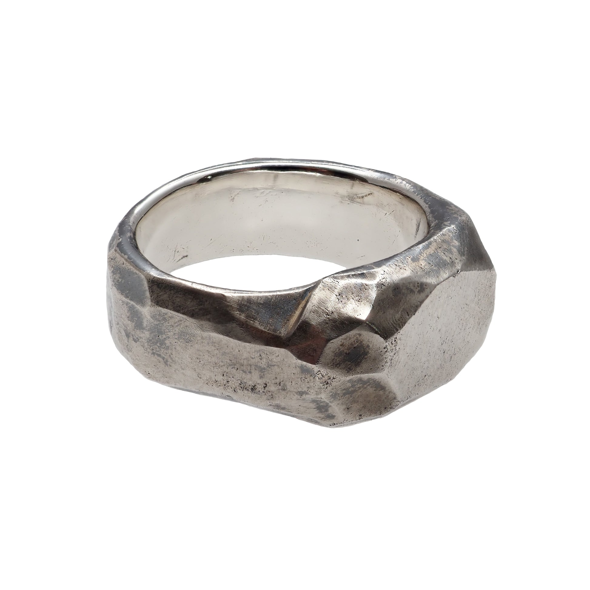 silver signet ring in avant guard style on the white background