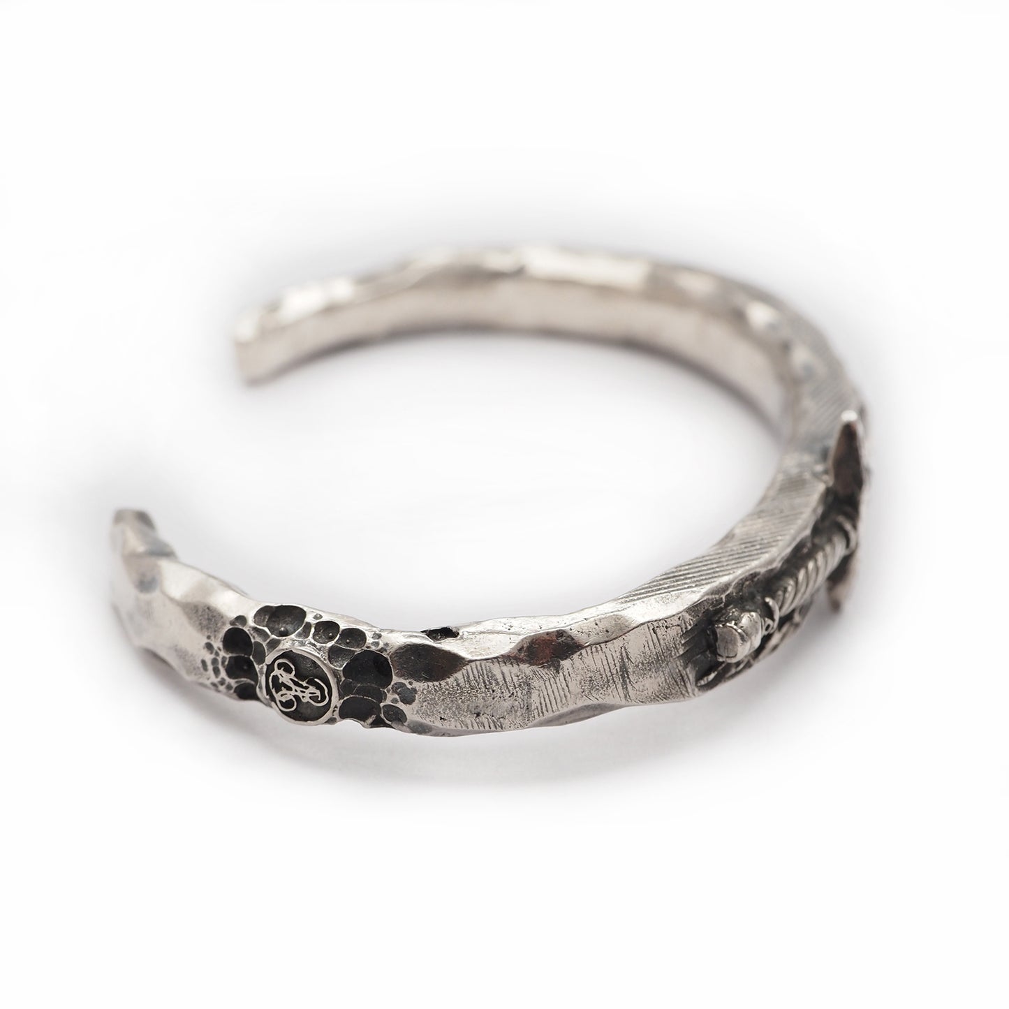 Brutalist chunky heavy silver antique King Arthur Excalibur sword cuff bracelet for men