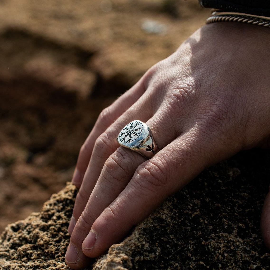 Unique Men's Viking Norse Rune Ring with Handcrafted Silver and Celtic Galdrastafir Design