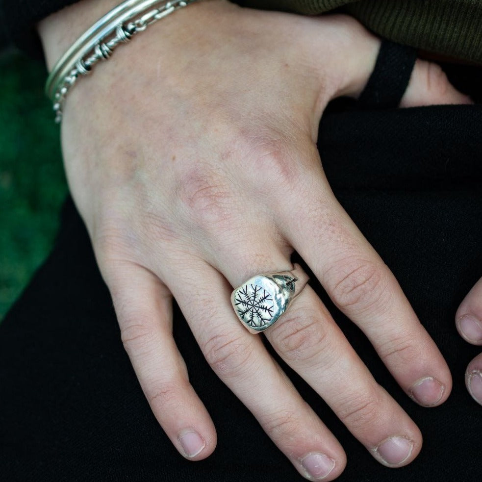 Unique Men's Viking Norse Rune Ring with Handcrafted Silver and Celtic Galdrastafir Design