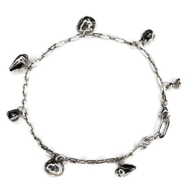 Summer SeaShell Anklet: Elegant Bracelet with Silver Cast Charms