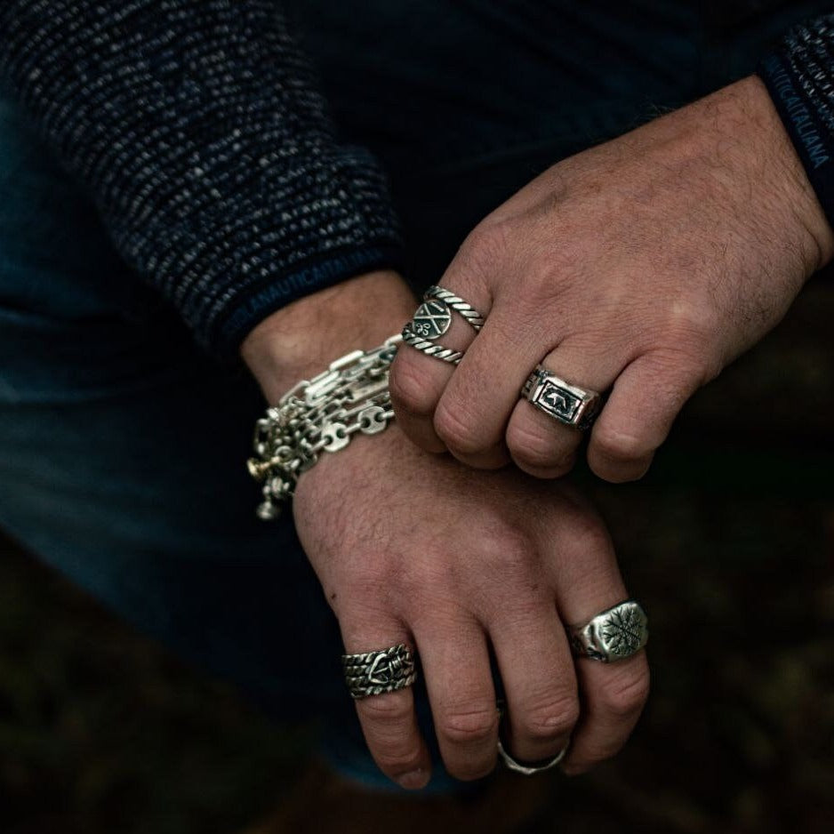 Unique Men's Viking Norse Rune Ring with Handcrafted Silver and Celtic Galdrastafir Design