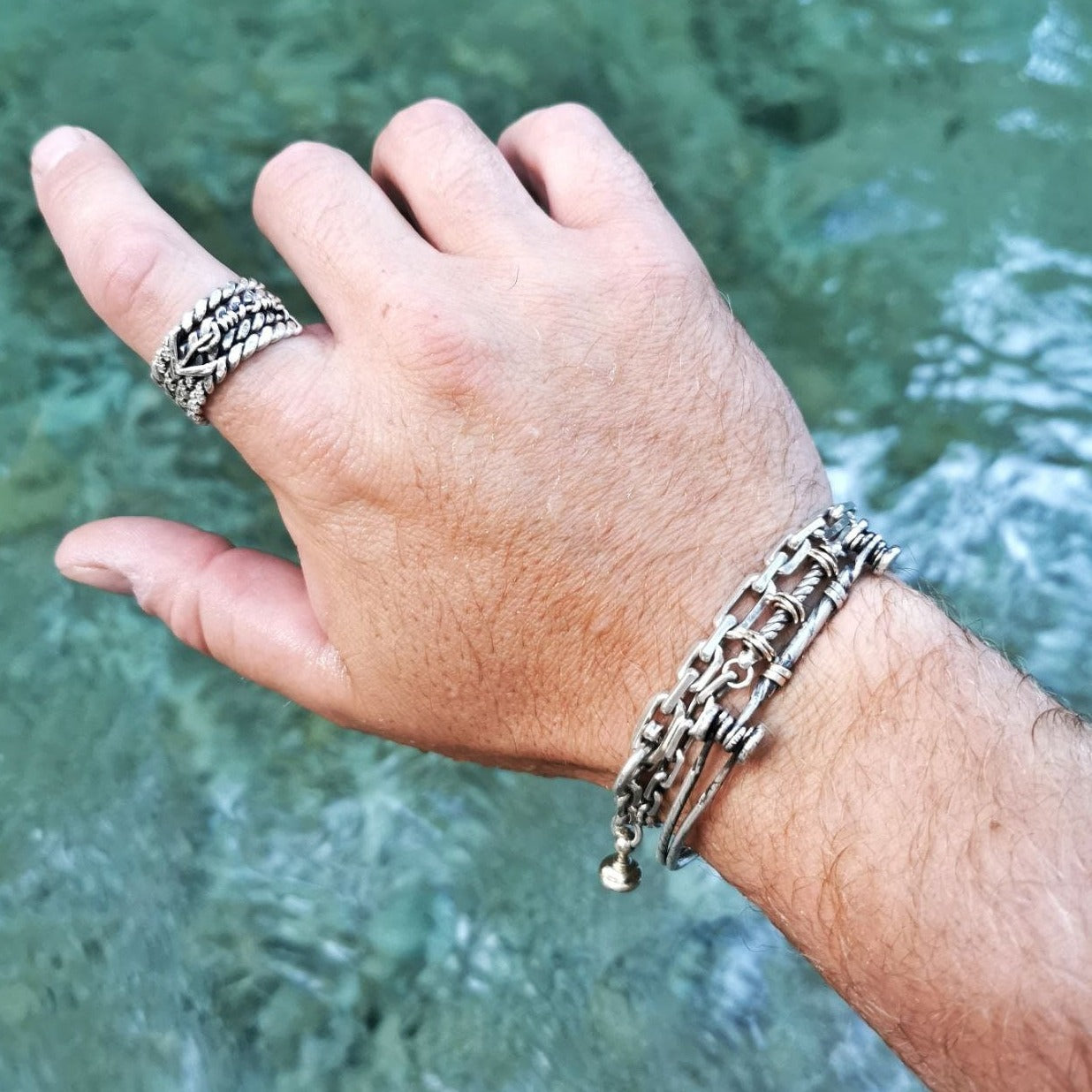 Filigree Anchor Rope Ring - Handmade Maritime Style