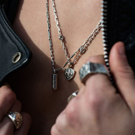 Fleur De Lis Necklace - French Lily Pendant on Handmade Anchor Chain, Heraldic Symbol