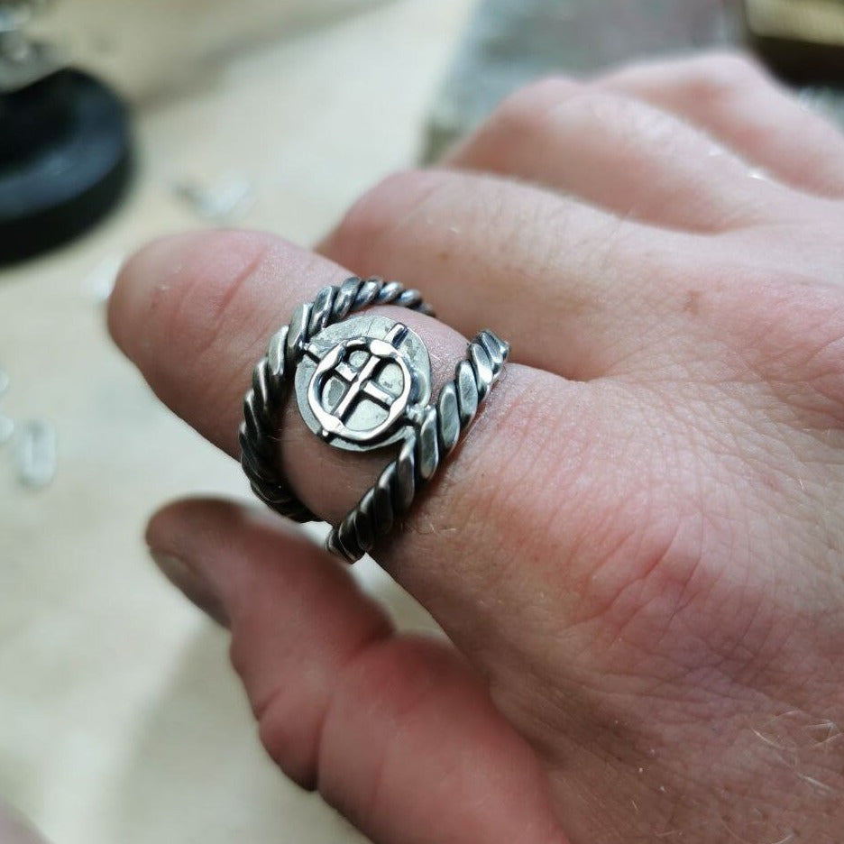 Treasure Hunt-Inspired Pirate Ring with Antique Coin Centerpiece