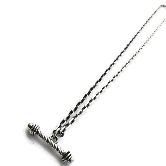 T-bar Spiral Barbell Pendant with Anchor Chain - Handcrafted Unique Jewelry