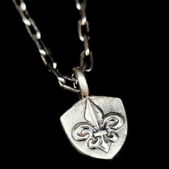 Fleur De Lis Necklace - French Lily Pendant on Handmade Anchor Chain, Heraldic Symbol