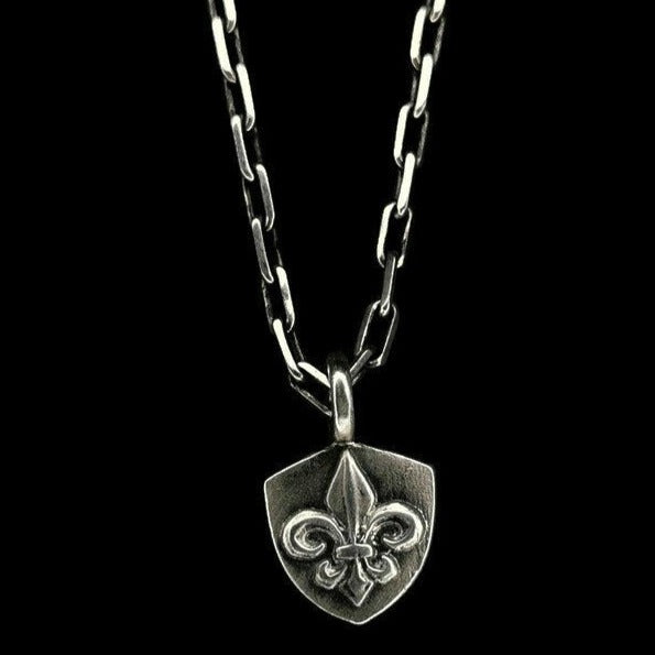 Fleur De Lis Necklace - French Lily Pendant on Handmade Anchor Chain, Heraldic Symbol