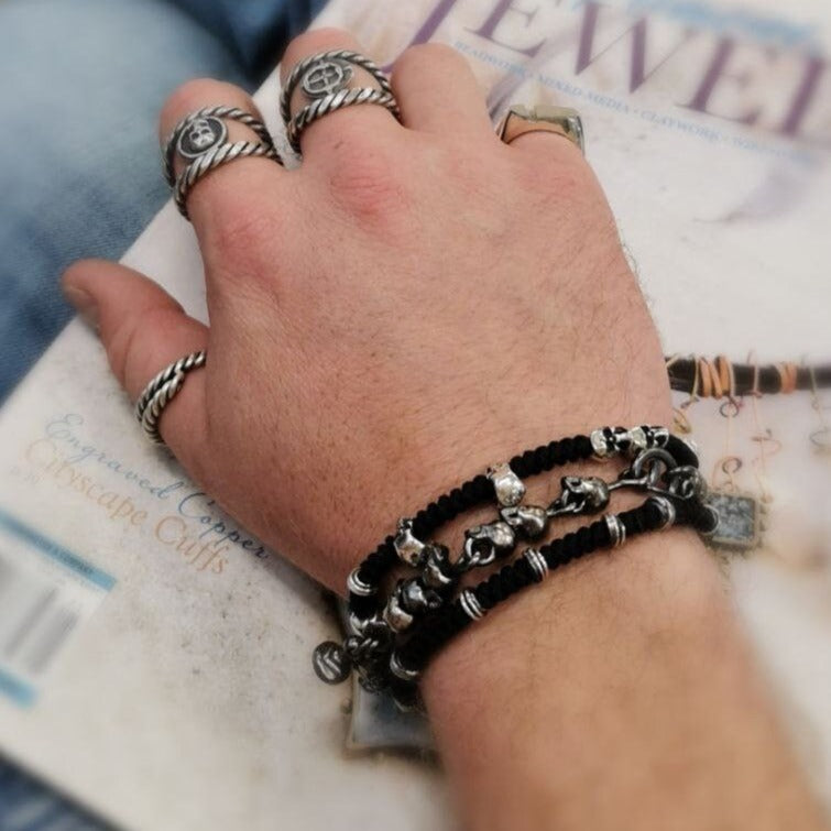 Handcrafted Macrame Bracelet with Sterling Silver Clasp and Personalized Seal