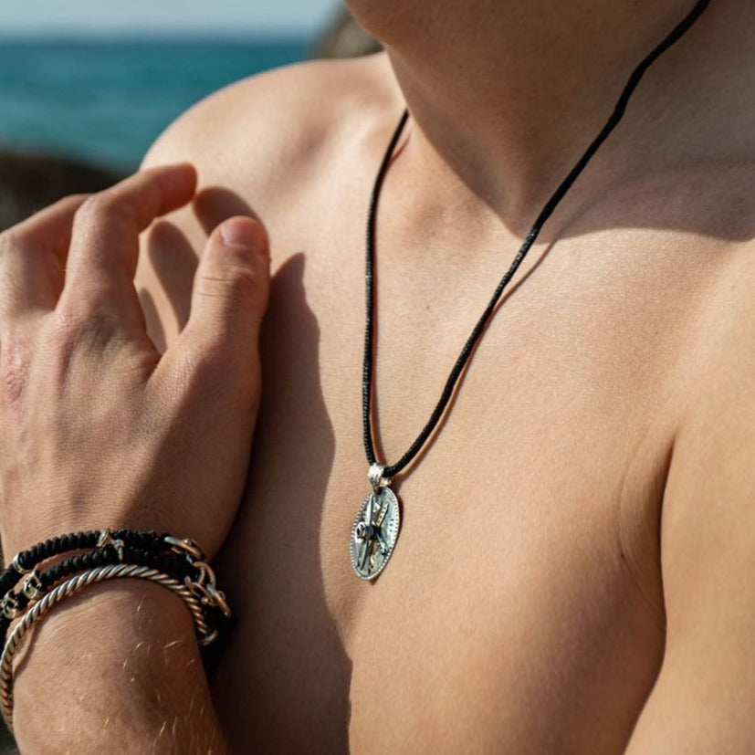 Men's Silver Nautical Sailor's Compass Necklace