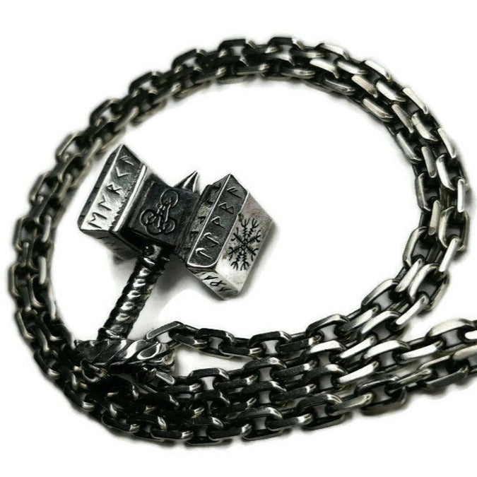 Silver Thor's Hammer Necklace for Men - Norse Celtic Mjolnir Pendant