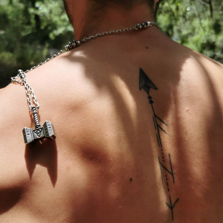 Silver Thor's Hammer Necklace for Men - Norse Celtic Mjolnir Pendant