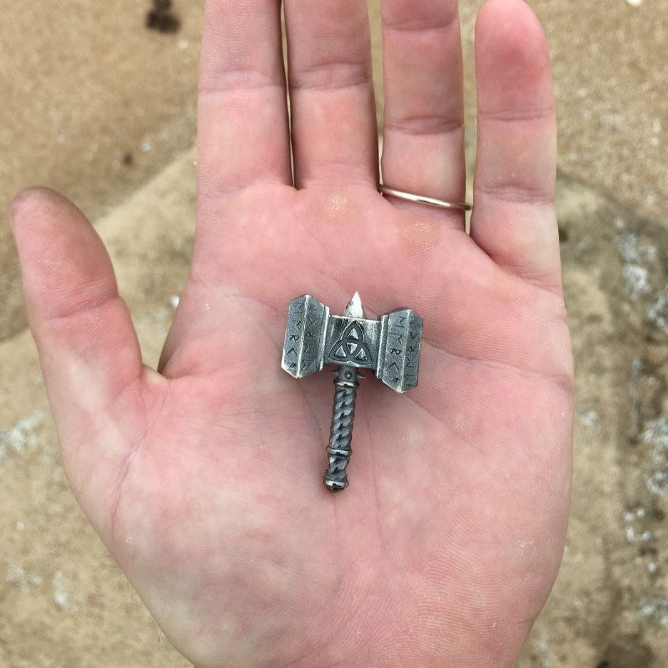 Silver Thor's Hammer Necklace for Men - Norse Celtic Mjolnir Pendant