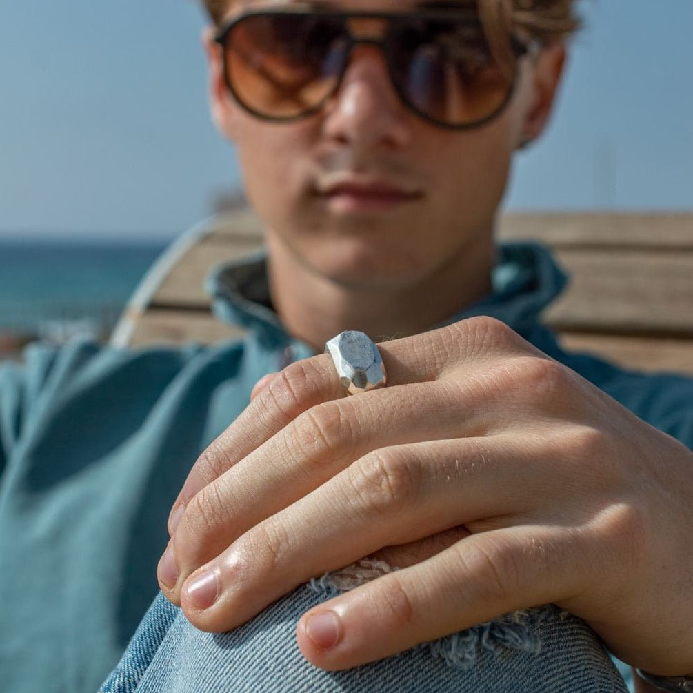 Geometric Cubic Crystal Texture Ring with Matte Finish - Avant-Garde Statement Piece