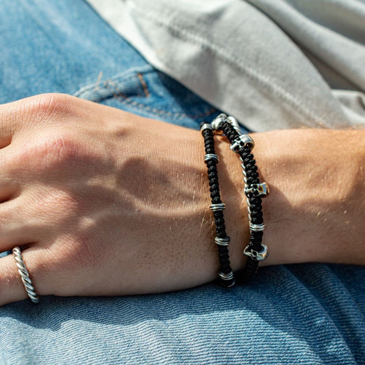 Handcrafted Macrame Bracelet with Sterling Silver Clasp and Personalized Seal
