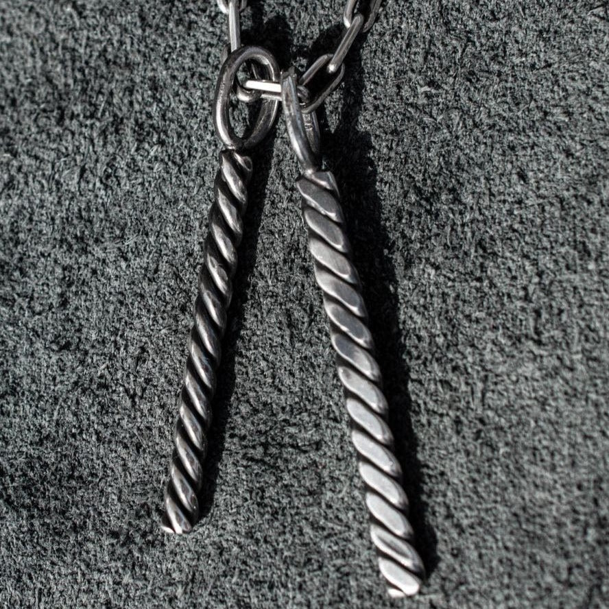 Men's Silver Anchor Chain with Double Vertical Rope Bar Pendant - Long and Sleek Design