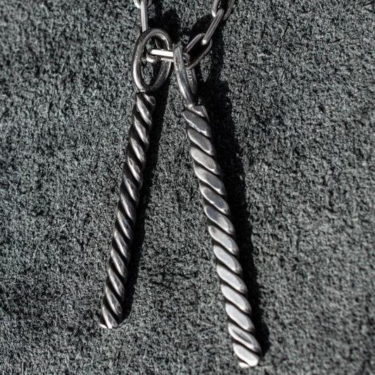 Men's Silver Anchor Chain with Double Vertical Rope Bar Pendant - Long and Sleek Design