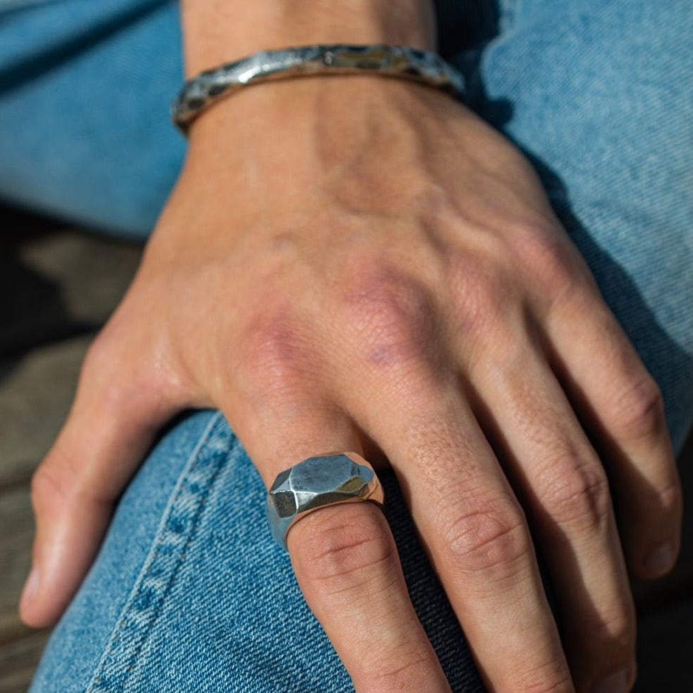 Geometric Cubic Crystal Texture Ring with Matte Finish - Avant-Garde Statement Piece