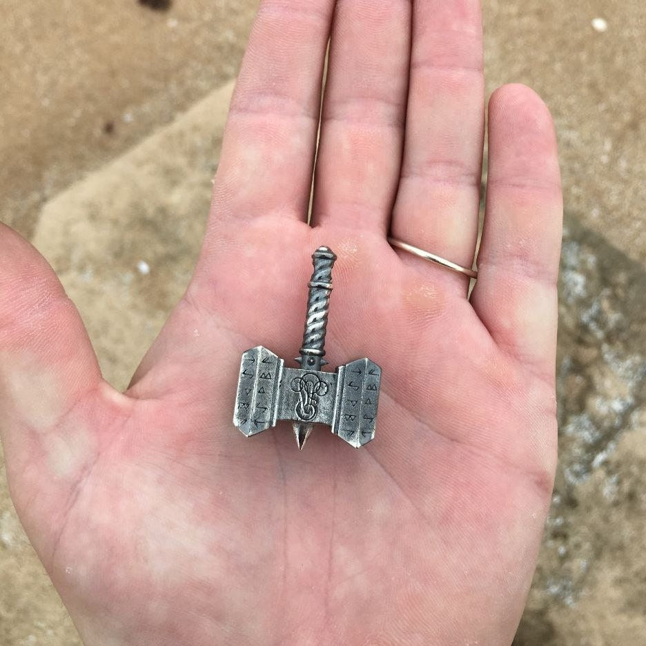 Silver Thor's Hammer Necklace for Men - Norse Celtic Mjolnir Pendant