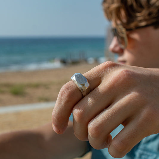 Geometric Cubic Crystal Texture Ring with Matte Finish - Avant-Garde Statement Piece