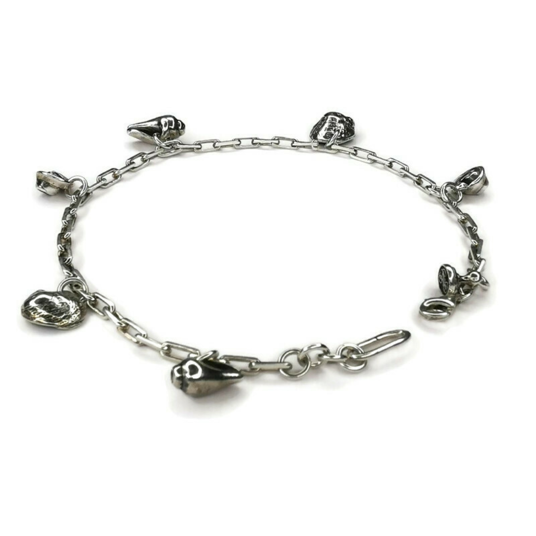 Summer SeaShell Anklet: Elegant Bracelet with Silver Cast Charms