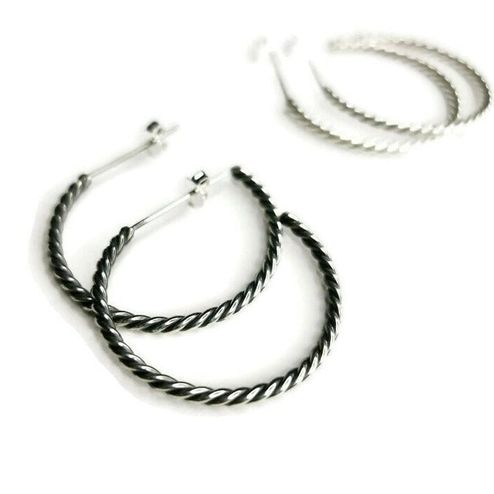 Elegant Twisted Rope Hoop Earrings with Push-Back Closure - Available in 3 Finishes