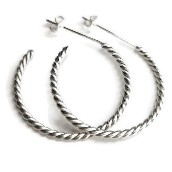 Elegant Twisted Rope Hoop Earrings with Push-Back Closure - Available in 3 Finishes