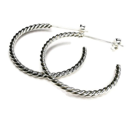 Elegant Twisted Rope Hoop Earrings with Push-Back Closure - Available in 3 Finishes