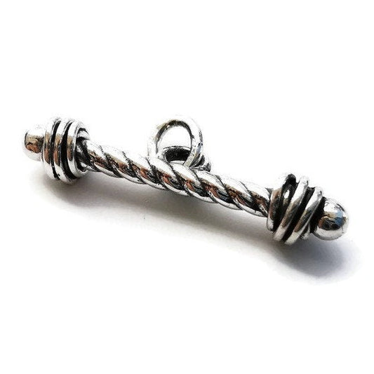 T-bar Spiral Barbell Pendant with Anchor Chain - Handcrafted Unique Jewelry