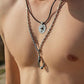 Men's Silver Pirate Fish Hook Skull Pendant Necklace