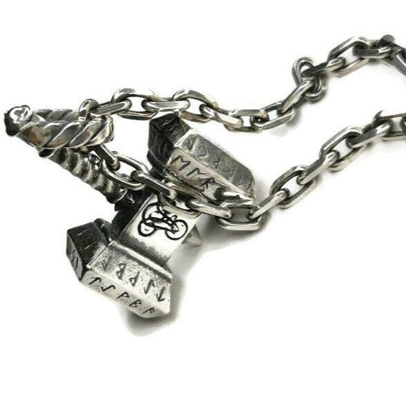 Silver Thor's Hammer Necklace for Men - Norse Celtic Mjolnir Pendant