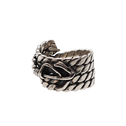 silver rope ring with anchor on the white background