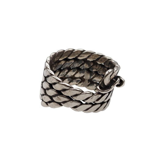 silver rope twister double layers ring in the back side on the white background